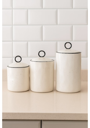 Qerhome Premium Üç Boy Porselen Silikon Vakum Kapaklı Mutfak Baharatlık ŞEffaf