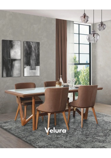 Riva Yemek Odası Takımı Yemek Masası + 4 Adet Sandalye Kahverengi