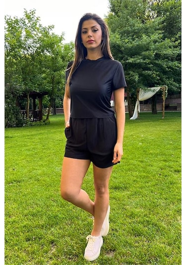 Neşeli Butik Kadın Siyah Yeni Sezon Piliseli Alt Üst İkili Takım Nb10047 Siyah
