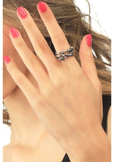 Kadın Gümüş Renk Lak Kaplama Dolama Model Ayarlanabilir Stres Yüzük Gümüş