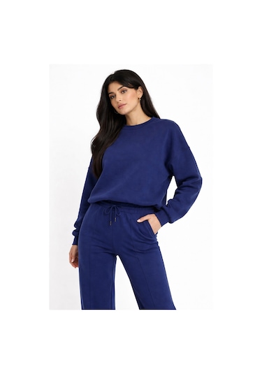 Balenbi Oversize Bisiklet Yaka Basic Modal Kadın Takım 1206 - Form Serisi Lacivert
