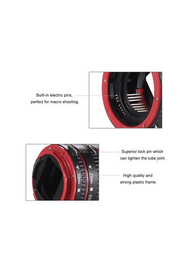 Youtek Andoer Otomatik Odaklama Makro Uzatma Halkası - Canon Ef/ef-s Uyumlu Kırmızı
