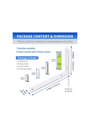 Yifomall 8 Adet Beyaz 100x150mm Metal L Tipi Duvar Braketi, Yük Taşıyan Kayar Raf Destekçisi, Vidalı Dıy Montaj Gereci Beyaz