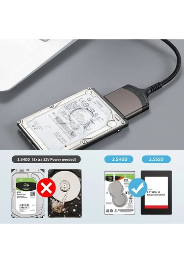 Jeemson Usb 3.0/type-c Sata Adaptör Kablosu - 2.5" Ssd Ve Mekanik Diskler İçin - Yüksek Hızlı Veri Transferi - Alüminyum Kasa - Windows/linux Uyumlu