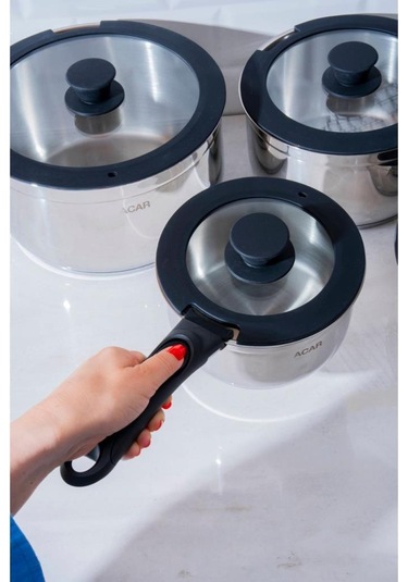 Acar Mars 12 Parça Çelik Tencere Seti Krt-08620 Siyah