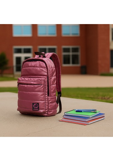 Biggdesign Moods Up Loved Kapitone Sırt Çantası Su Geçirmez Hafif Okul Ve Laptop Çantası Pembe Pembe