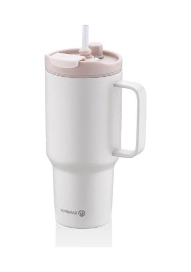 Korkmaz A5577-2 Freedom 1 Litre Bej Pipetli Bardak Termos Pembe