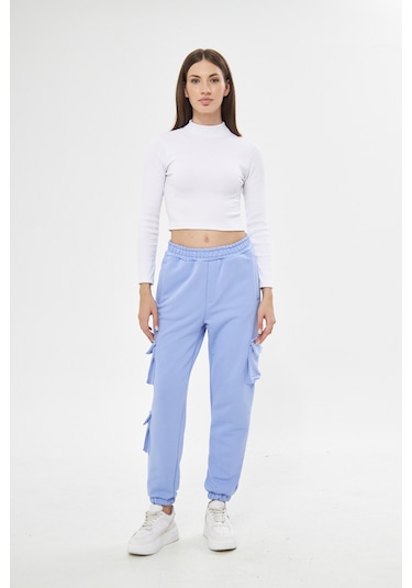 Unisex Regular Cepli Kargo Pantolon - Eşofman Altı Mavi
