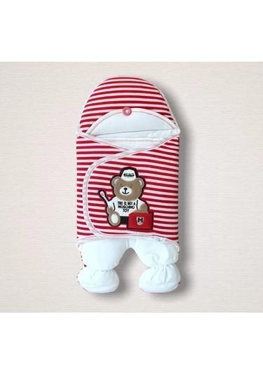 Yenidoğan Dr. Ayıcık Nakışlı Kız-erkek Bebek Ayaklı Kundak Bebek Battaniyesi Kırmızı Çok Renkli