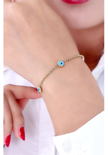 Bhs Life Kadın Nazar Boncuklu Çelik Zincir Altın Kaplama Bileklik Altın