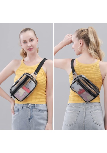 Fosenze Stadyum Onaylı Şeffaf Bel Çantası - Spor, Konser Ve Günlük Kullanım İçin Pratik Ve Su Geçirmez Siyah