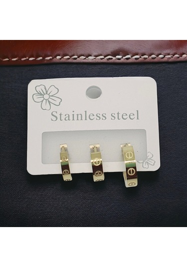 Kesebe Altın Renkli Çelik Desenli Küpe Çok Renkli