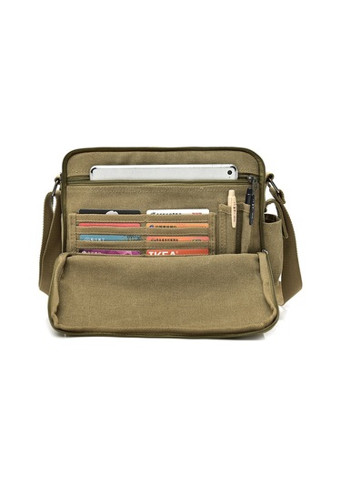 Moda Kanvas Çok Bölmeli Postacı Omuz Çantası D6661 Kahverengi