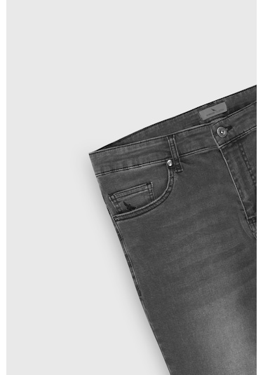 Erkek Antrasıt Pamuklu Esnek Slim Fit Dar Kesim 5 Cep Jean Kot Denim Pantolon Antrasit