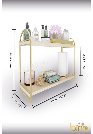 Bino Mutfak Rafı Masaüstü Düzenleyici Organizer Mutfak Banyo Dolabı 2 Katlı Raf Oval Raf Kitaplık Altın