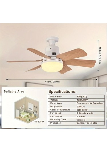 Fastbuy 3 Nesil Kare Bıçak Akıllı Fan Işık, Uzaktan Kumandalı, Çift Modlu Tavan Montajlı Aydınlatma