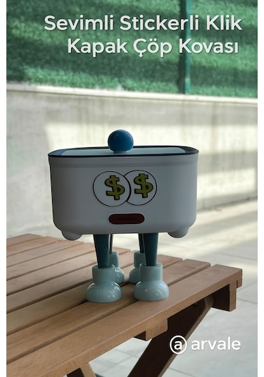 Sevimli Klik Kapak Stickerlı Çöp Kovası 1,8 Litre