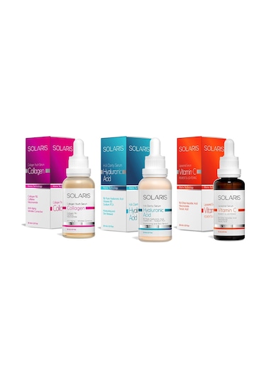 Solaris Kolajen Serum 30 ML + Hyaluronic Acid Serum 30 ML + Vitamin C Serum 30 ML
