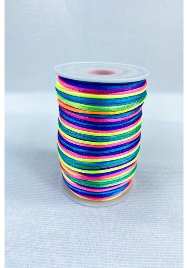 FdayAksesuar 5 Metre Ip Floş Saten Ip Kurdele Ipi Kolye Bileklik Ipi Gökkuşağı Tonları Rengarek 5 Metre Ip FRDY14320