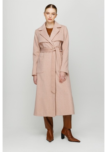 Aller Detaylı Torba Cepli Ara Boy Manto Pudra-pudra Pudra