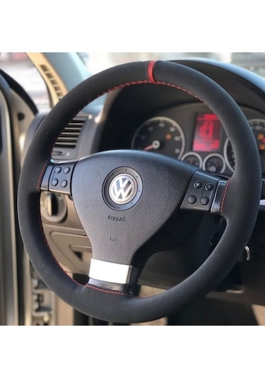 Vw Passat Alkantra Kırmızı Yüzüklü Dikmeli Direksiyon Kılıfı