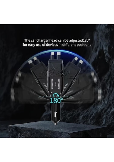 Fochsia Klasik Koyu Siyah Süper Mecha Stili 4ü1 İos Uyumlu+type-c Hızlı Şarj Kabloları Otomobil Ve Telefon İçin Taşınabilir Şarj Cihazı