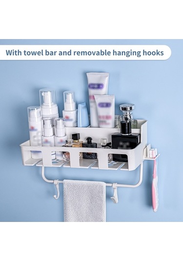 Novahub Pratik Banyo Rafı - Diş Fırçası & Havlu Askısı, Beyaz, Ppr Malzeme, Kısa Montaj Beyaz
