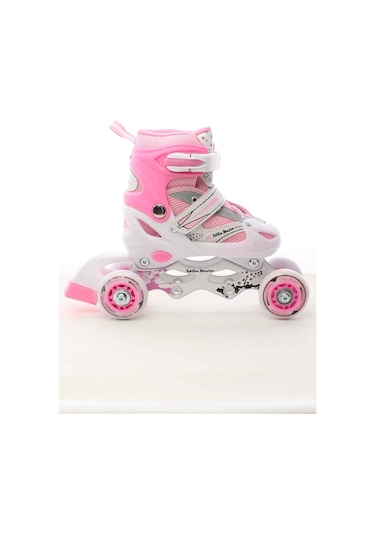 Paten Ayarlanabilir 2+2 , 2+1 Metal Gövde Alıştırma Çocuk Pateni Pembe