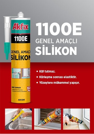 Akfix 1100E Genel Amaçlı Silikon 280Gr Siyah Siyah