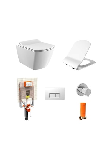 Creavit Elegant Rim-off Asma Klozet + Yavaş Kapanır Kapak + Vitra Gömme Rezervuar Set