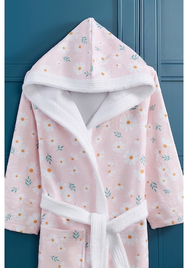 Daisy Dijital Baskılı Çocuk Bornozu Pudra