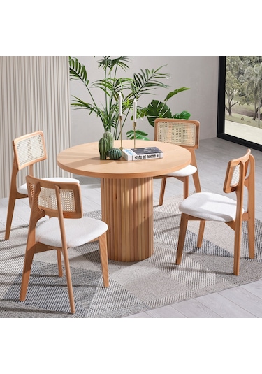 Arya Yuvarlak Ahşap Bohem Masa 110x110 Naturel