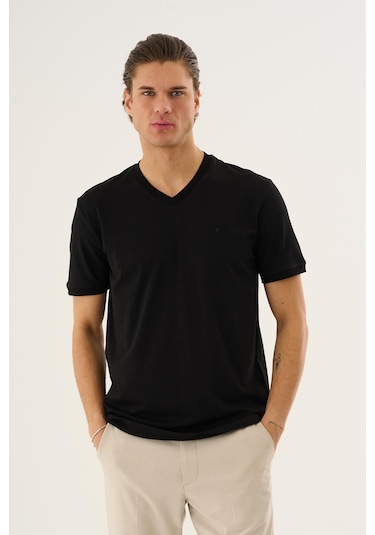 Alexander Gardi V Yaka Basic T-shirt Siyah