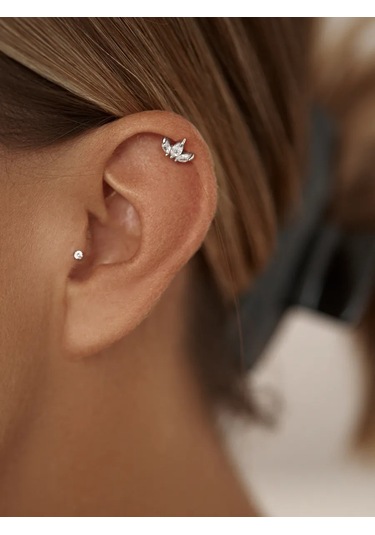 Zoloto Russkih 925 Ayar Gümüş Sünger Taşlı Helix Labret Küpe Piercingi 156113791 Gri