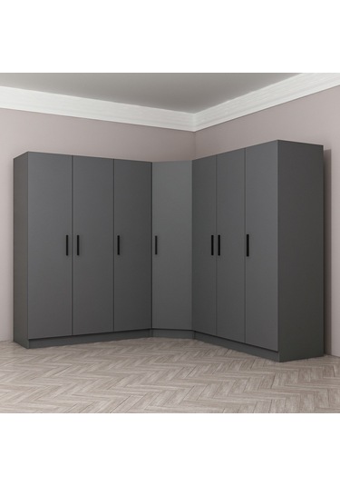 Minar Kale 7 Kapaklı 4 Ç Köşe Dolap Antrasit 210cm