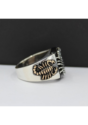 925 Ayar Siyah Oniks Taşlı 3 Akrep Figürlü Gümüş Erkek Yüzüğü Gümüş