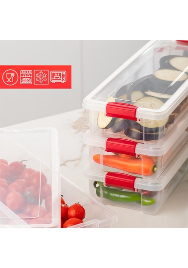 Porsima 455-4 4 Lü 2,3lt Kilitli Kapaklı Yiyecek Erzak Saklama Kabı Seti - Buzdolabı Düzenleyici Organizeri Şeffaf