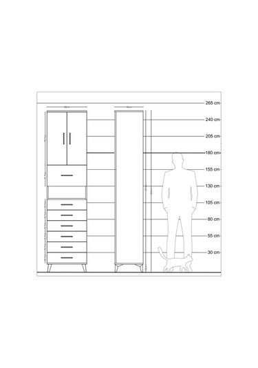 Hyperion Dolap 2 Raflı 7 Çekmeceli 2 Kapaklı 60x44x243 Antrasit-aytaşı Antrasit