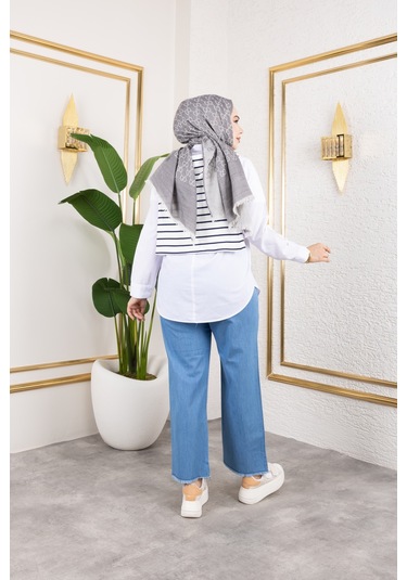 Beli Lastikli Keten Pantolon - Açık Mavi / A0104 Açık Mavi