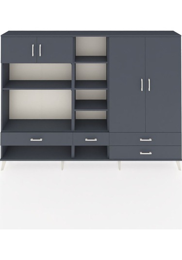 Arges Dolap 12 Raflı 4 Çekmeceli 4 Kapaklı 220x30x163 Antrasit-an Antrasit-antrasit