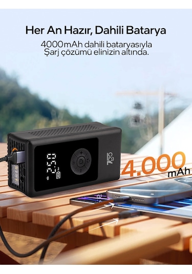7go 7a3 Hava Pompası & Powerbank 150 Psı Ultra Basınç, Led Işıklı, Lcd Ekranlı, 4000mah Taşınabili