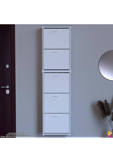Modilayn Verve Asma Kapı Önü 52x194x26 Cm Lik 5 Düşer Kapak 10 Göz Bölmeli Ayakkabılık Beyaz