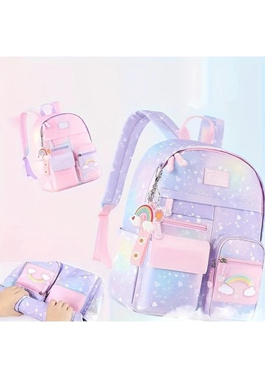 Honeybeeshop 1 Adet Moda Naylon Gradyan Omurga Koruma Sırt Çantası Pembe Küçük Pembe