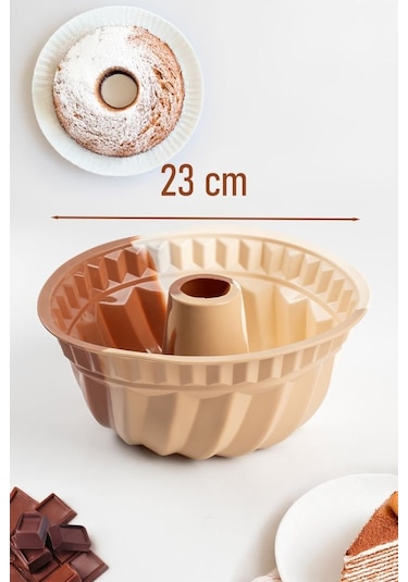 Porsima 193 Silikon Kek Kalıbı, Tart Kalıbı 23 Cm Gıda İle Temasa Uygun Beyaz - Kahverengi