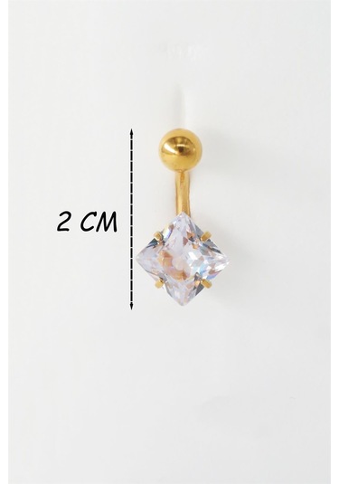 Kadın 316l Anti Alerjenik Topcuklu Baget Zirkon Taşlı Göbek Piercing