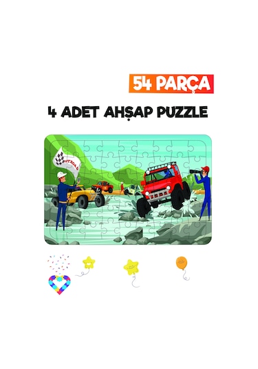 Ahşap 54 Parça 4 Adet Çocuk Puzzle