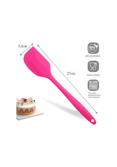 2li Fuşya Silikon Kaşık Spatula Yanmaz Yapışmaz Çizmez 27cm