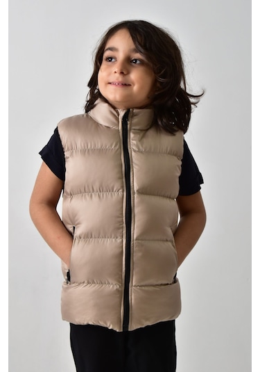 Banada Moda Erkek Çocuk Mat Bej Şişme Yelek Bej