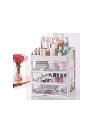 Ximistore9 3 Katlı Şeffaf Çekmeceli Depolama Kutusu - Makyaj Ve Masaüstü Malzemeleri İçin Toz Koruyucu, Pp Malzeme İle Katmanlı Düzenleyici Kutusu Şeffaf