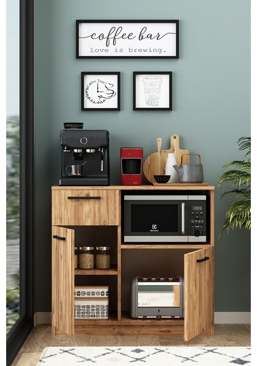 Elis Kahve Köşesi Raflı Çok Amaçlı Dolap Atlantik Çam Atlantik Çam